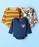Babyhug 100% Cotton Interlock Knit Full Sleeves Onesies with Stripe Design & Animal Print Pack of 3 - Navy Blue White & Orange