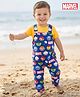 Babyhug Marvel Single Jersey Knit Half Sleeve Tee & Dungaree Set with Avengers Print - Yellow & Blue