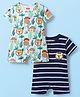 Babyhug 100% Cotton Knit Half Sleeves Rompers With Stripes & Animal Print Pack of 2 - Navy Blue & White