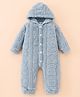 Mark & Mia Full Sleeves Front Open Hooded Winter Wear Romper with Teddy Design - Blue