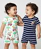 Babyhug 100% Cotton Knit Half Sleeves Rompers With Stripes & Safari Print Pack of 2 - Navy Blue & White