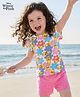 Babyhug Disney Single Jersey Knit Frill Sleeves Top and Shorts with Winnie the Pooh & Floral Print - Pink & Light Blue