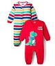 Babyhug 100% Cotton Interlock Knit Full Sleeves Romper with Stripe & Dino Print Pack of 2 - Red White Blue