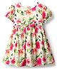 Babyhug Cotton Woven Half Sleeves Frock With Floral Print & Bow Applique - Pink