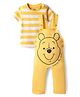 Babyhug Disney Cotton Knit Half Sleeves Striped Tee & Dungaree With Winnie The Pooh Graphics - Yellow