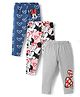 Babyhug Disney Cotton Lycra Knit Full Length Leggings With Minnie Mouse Graphics Pack Of 3 - Navy Blue Pink & Grey