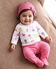 Babyhug 100% Cotton Knit Full Sleeves Onesies with Bootie Leggings & Cap With Floral & Butterfly Print - Pink