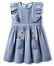 Babyhug Cotton Woven Frill Sleeves Frock With Pocket & Floral Embroidery - Blue