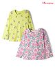 Honeyhap Premium 100% Cotton Knit Full Sleeves Tops with Bio Finish Floral Print Pack of 2 - Tender Touch & Sunny Lime