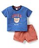 ToffyHouse Knitted Half Sleeves T-Shirt with & Shorts Set with  Teddy Print  - Blue & Brown
