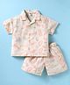 ToffyHouse Cotton Woven Half Sleeves Shorts Co-Ord Night Suit With Beach Theme Print - Cream