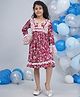 Little Bansi Cotton Woven Full Bell Sleeves Floral Printed Cherry Applique Lace Embellished Dress - Redish Maroon
