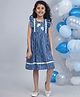 Little Bansi Cotton Woven Sleeveless Frill Detailed Abstract Floral Applique Lace Embellished Dress - Blue