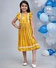 Little Bansi Cotton Woven Sleeveless Floral Applique Detailed Striped Abstract Printed Dress - Yellow