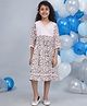 Little Bansi Cotton Woven Three Fourth Sleeves Floral Printed & Lace Detailed Dress - Baby Pink