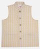 Little Bansi Cotton Woven Sleeveless Swirl Leaves Printed Nehru Jacket - Cream