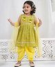 Little Bansi Cotton Woven Sleeveless Floral Embroidered & Cherry Applique Detailed Kurta & Salwar With Dupatta Set - Green