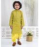 Little Bansi Cotton Woven Full Sleeves Floral Embroidered & Gota Lace Embellished Kurta & Dhoti Set - Green