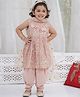 Little Bansi Cotton Woven Sleeveless Leaves Embroidered & Bow Applique Detailed Kurta & Salwar With Dupatta Set - Mocha Brown