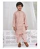 Little Bansi Cotton Woven Full Sleeves Leaves Embroidered & Pearls Embellished Kurta & Dhoti Set - Mocha Brown