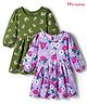 Honeyhap Premium 100% Cotton Knit Bio Finish Full Sleeves Frocks with Floral Print and Bow Applique Pack of 2 - Lavendula & Ceddar Green
