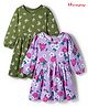 Honeyhap Premium 100% Cotton Knit Bio Finish Full Sleeves Frocks with Floral Print and Bow Applique Pack of 2 - Lavendula & Ceddar Green