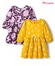Honeyhap Premium 100% Cotton Knit Bio Finish Full Sleeves Frocks with Floral Print  and Bow Applique Pack of 2 - Plum Caspia & Banana