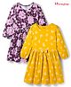 Honeyhap Premium 100% Cotton Knit Bio Finish Full Sleeves Frocks with Floral Print  and Bow Applique Pack of 2 - Plum Caspia & Banana
