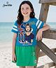 Pine Kids Disney Single Jersey Knit Oversized Half Sleeves Crop Top and Skirt with Disney Princess Graphics - Blue & Green