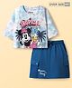 Pine Kids Disney 100% Cotton Oversize Drop Shoulder Half Sleeve Crop Top & Skirt With Disney Princess Graphics - Blue