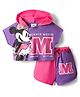 Pine Kids Disney 100% Cotton Oversize Drop Shoulder Half Sleeve Hooded T-Shirt & Shorts With Mickey Mouse Graphics - Multicolor