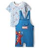 Babyhug Marvel Single Jersey Knit Dungaree with Half Sleeves Inner Tee Iron Man Graphics - Blue