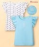 Honeyhap Premium 100% Cotton Knit Frill Sleeves T-Shirts with Bio Finish Butterfly Print Pack of 2 - Blue Elixir & Bright White
