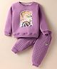 CUCUMBER Fleece Knit Full Sleeves Winter Wear Night Suit With Unicorn Print - Purple
