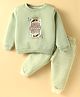 CUCUMBER Fleece Knit Full Sleeves Winter Wear Night Suit With Card Print - Olive Green