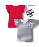 Honeyhap 100% Premium Cotton Knit Bio Finish Half Frill Sleeves T-Shirts With Stripes Pack of 2 - High Risk Red Bright White & Navy Peony