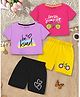 Trampoline Cotton Blend Knit Pack Of 2 Half Sleeves Fresh Summer & Be Kind Text Printed Crop Tops & Shorts Set - Multi Colour