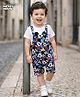 Babyhug Disney Single Jersey Knit Dungaree with Half Sleeves Inner Tee & Mickey Mouse Graphics - Navy Blue & White