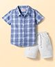 Babyhug Cotton Woven Half Sleeves Front-Open Shirt & Shorts Set with Checks  Print - White & Blue