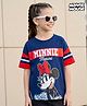 Kookie Kids Disney Single Jersey Knit Drop Shoulder Half Sleeves T-Shirt with Minnie Mouse Graphics - Navy Blue