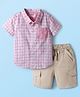 Babyhug Cotton Woven Half Sleeves Checked Shirt & Shorts Set - Pink & Beige
