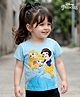 Babyhug Disney Single Jersey Knit Half Sleeves Top with Disney Princess Graphics - Light Blue