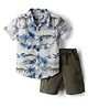 Babyhug Cotton Woven Half Sleeves Shirt & Shorts Set With Tropical Theme Print - White & Green