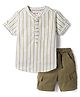 Babyhug Cotton Knit Half Sleeves Shirt and Shorts Set With Stripes & Pockets - Olive Green