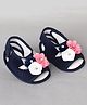 Daizy Floral Applique Detailed Stones Embellished Velcro Closure Sandals - Navy Blue