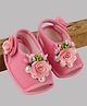 Daizy Floral Applique Detailed Stones Embellished Velcro Closure Sandals - Baby Pink