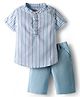 Babyhug Cotton Knit Half Sleeves Shirt and Shorts Sets with  Stripes - Light Blue & White