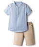 Babyhug Cotton Woven Half Sleeves Striped Kurta Styled Shirt & Shorts Set - Blue & Beige