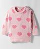Bonfino Knit Full Sleeves Hairy Yarn Pullover Sweater with Heart Design - Light Pink