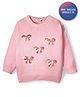 Bonfino 100% Cotton Knit Full Sleeve Pullover Sweater with Sequins Bow Embroidery- Pink